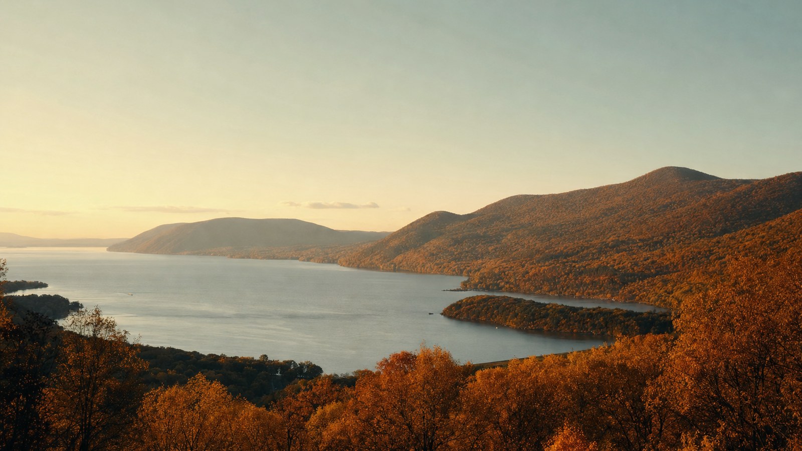 Hudson Valley river bend in autumn